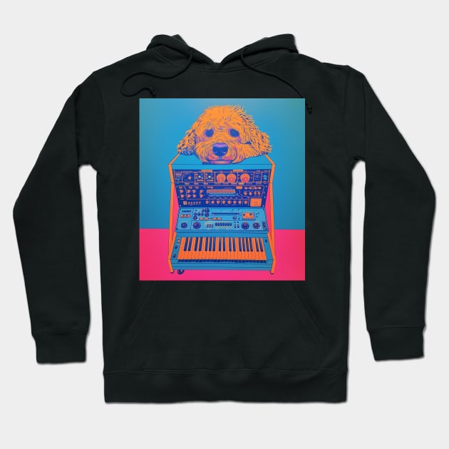 Goldendoodle Dog on Music Instrument Pop Art Hoodie by TeeTrendz